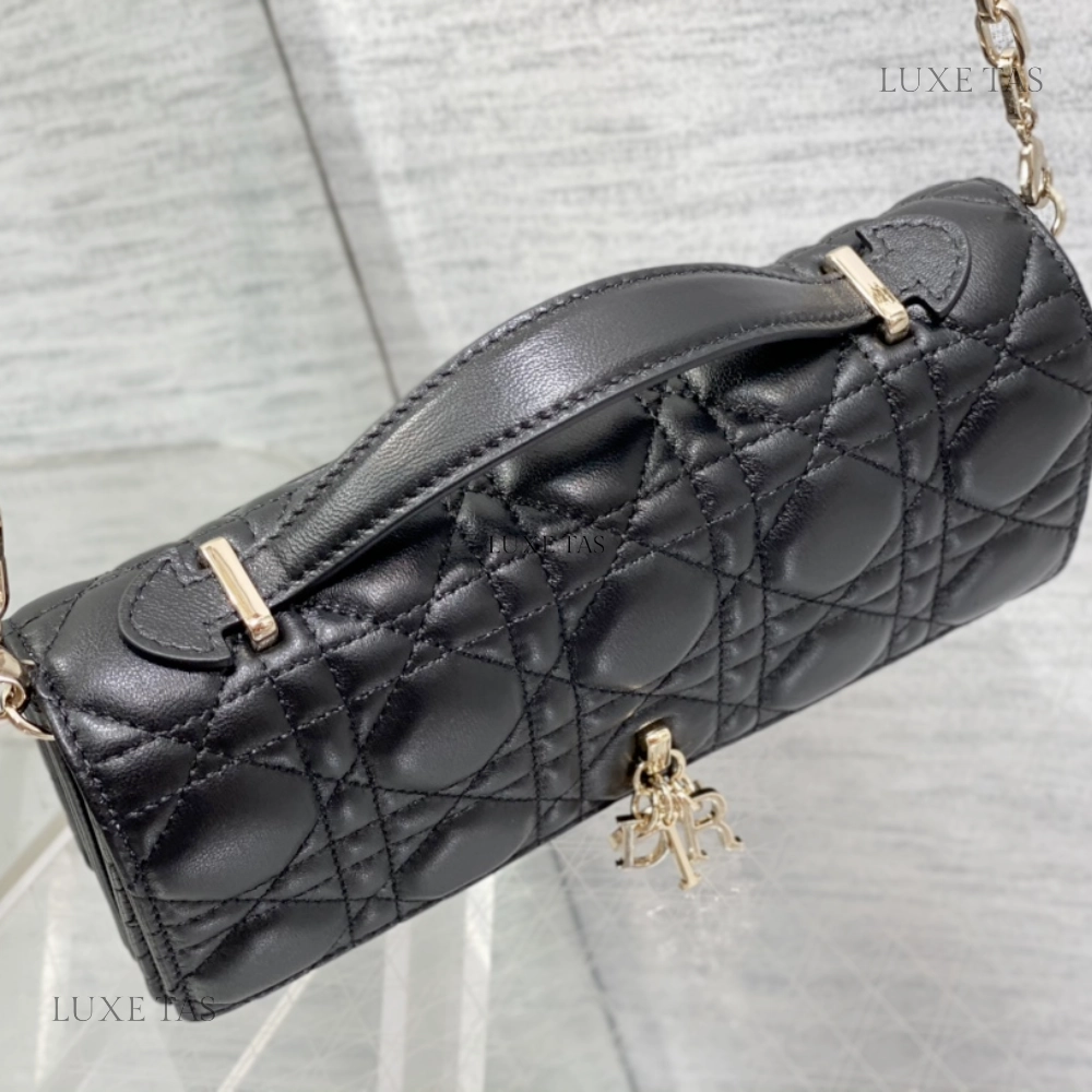 Black Cannage Lambskin Miss D Mini Bag Leather Crossbody Bag for Women