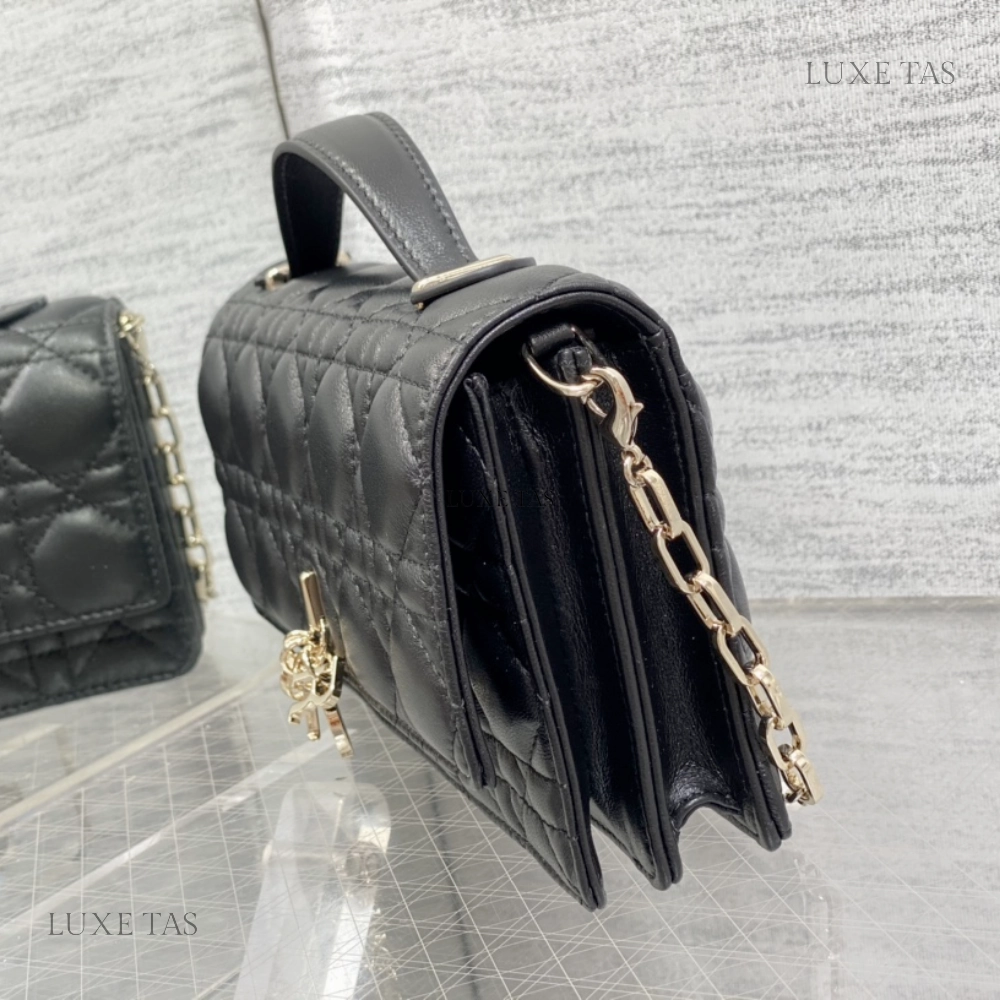 Black Cannage Lambskin Miss D Mini Bag Leather Crossbody Bag for Women
