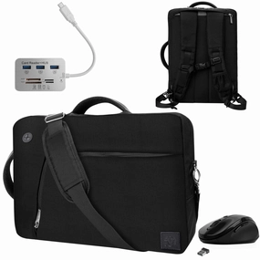 Black Convertible Laptop Bag, USB Hub, Mouse for Microsoft Surface Pro X 13" 7, 6 12.3", Book 2 Laptop 2 3 13.5" 15"