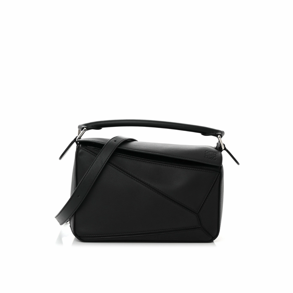 Black Small Puzzle Bag in Classic Calfskin Leather Crossbody Bag for Women
