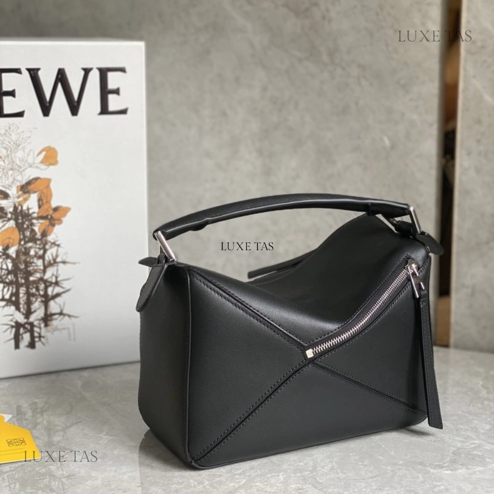 Black Small Puzzle Bag in Classic Calfskin Leather Crossbody Bag for Women