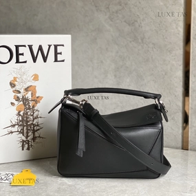 Black Small Puzzle Bag in Classic Calfskin Leather Crossbody Bag for Women