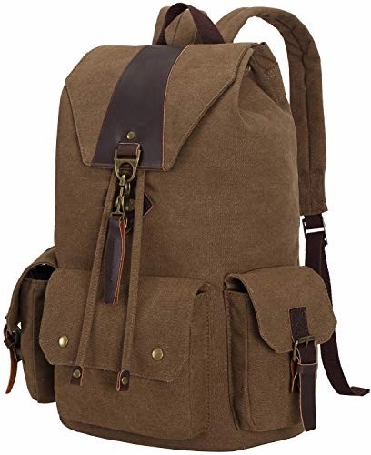 BLUBOON Canvas Vintage Backpack Leather Casual Men Women Laptop Travel Rucksack (Coffee)