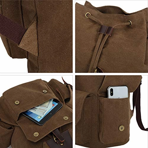 BLUBOON Canvas Vintage Backpack Leather Casual Men Women Laptop Travel Rucksack (Coffee)