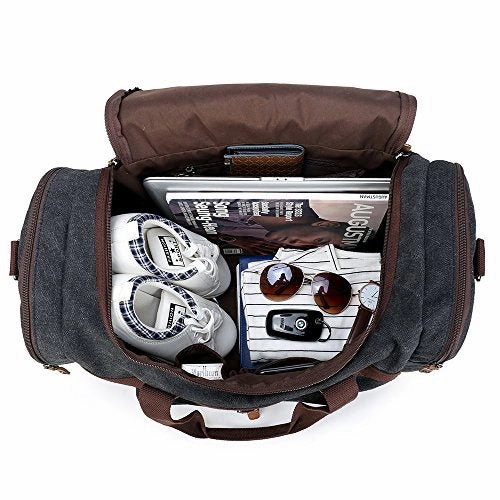 BLUBOON Travel Duffel Bag Canvas Weekender Overnight Carry-on Luggage with Genuine Leather Trim for