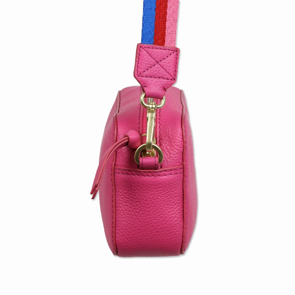 Boden Hot Pink Pebble Leather Camera Crossbody Bag