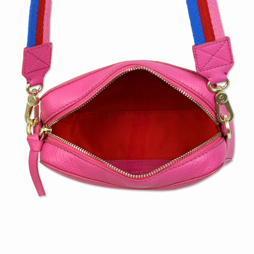 Boden Hot Pink Pebble Leather Camera Crossbody Bag