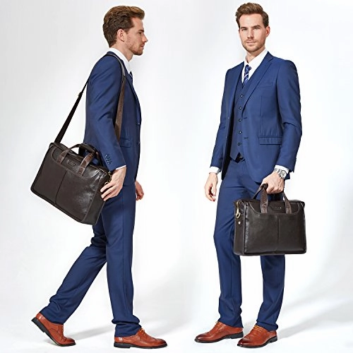Bostanten Leather Briefcase Laptop Case Handbag Business Bags For Men Brown
