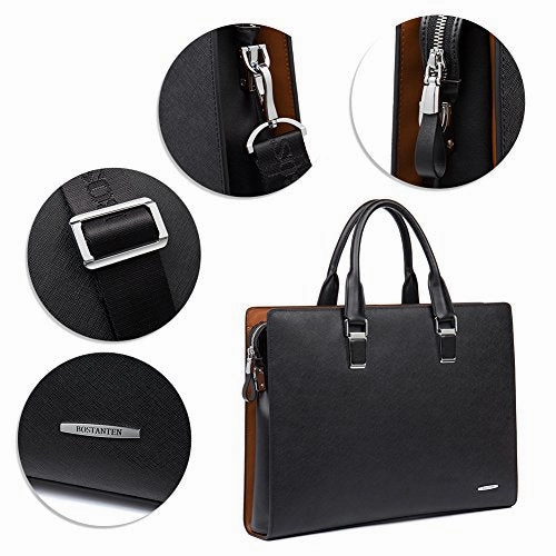 BOSTANTEN Leather Briefcase Shoulder Laptop Business Slim Bag for Men & Women