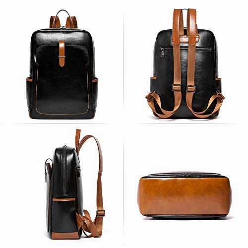BOSTANTEN Leather Laptop Backpack Purses Casual College Casual Bags Daypack Black