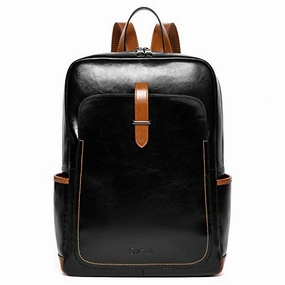 BOSTANTEN Leather Laptop Backpack Purses Casual College Casual Bags Daypack Black