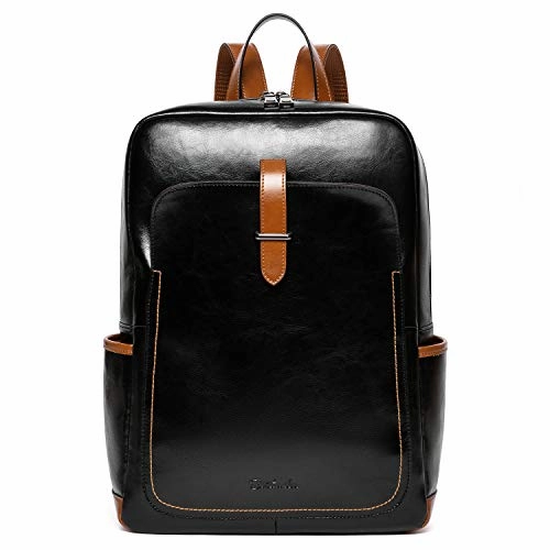 BOSTANTEN Leather Laptop Backpack Purses Casual College Casual Bags Daypack Black