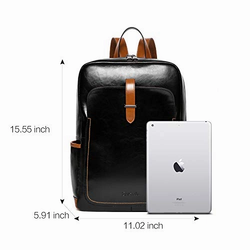 BOSTANTEN Leather Laptop Backpack Purses Casual College Casual Bags Daypack Black