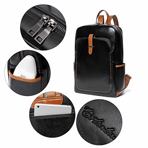 BOSTANTEN Leather Laptop Backpack Purses Casual College Casual Bags Daypack Black