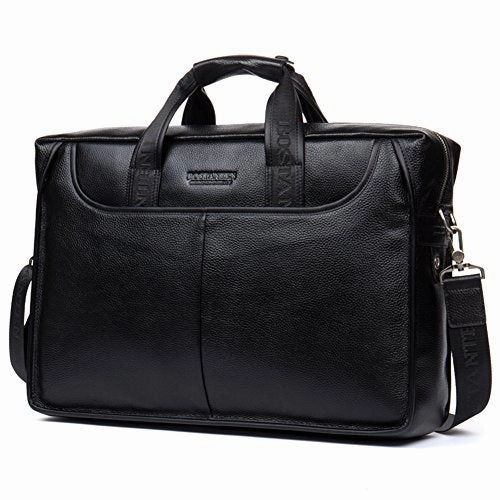 BOSTANTEN Leather Lawyers Briefcase Laptop Messenger Business Bags for Men Black