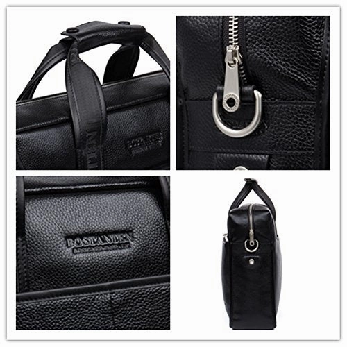 BOSTANTEN Leather Lawyers Briefcase Laptop Messenger Business Bags for Men Black