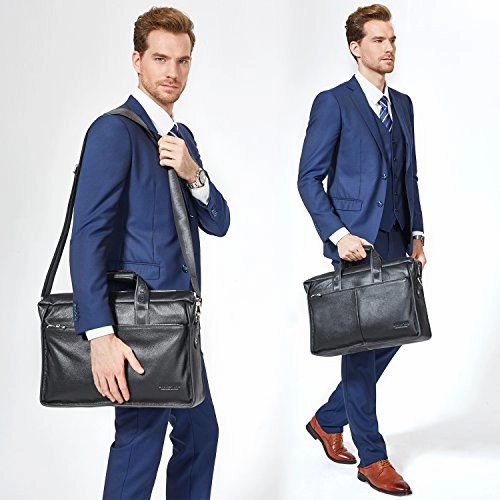 BOSTANTEN Leather Lawyers Briefcase Laptop Messenger Business Bags for Men Black