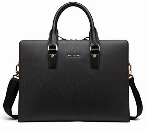 Bostanten Leather Lawyers Briefcase Shoulder Laptop Business Slim Bags For Men & Women Black