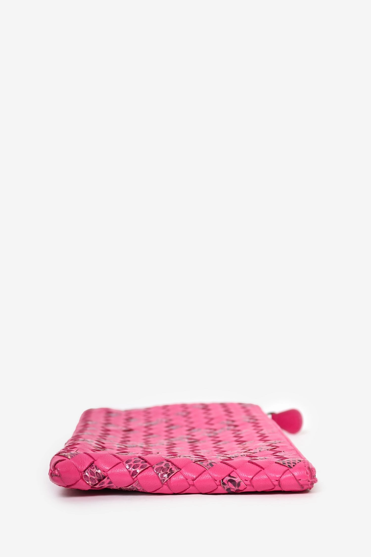 Bottega Pink Python/Leather Intrecciato Zip Pouch