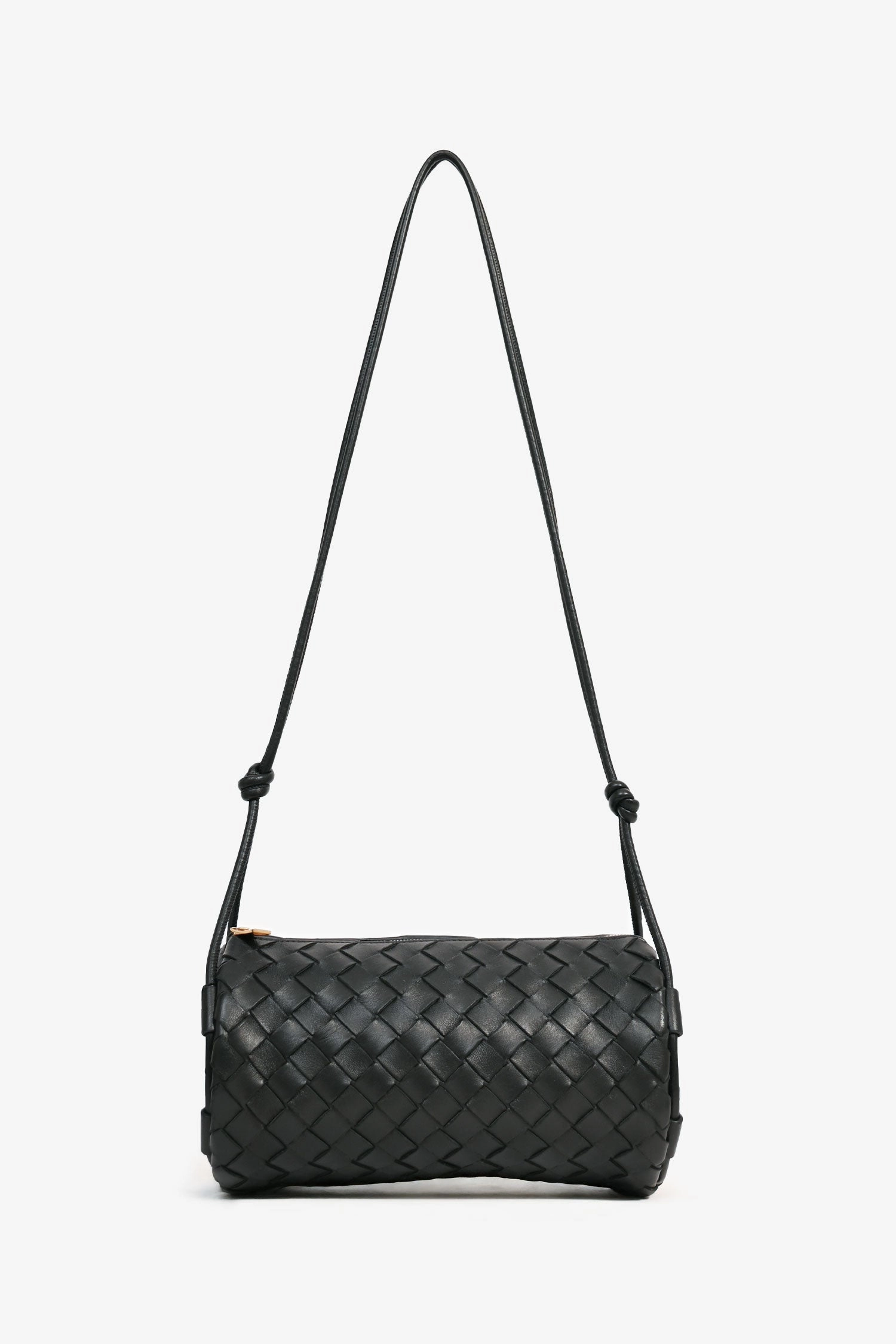Bottega Veneta Black Intrecciato Leather Barrel Shoulder Bag