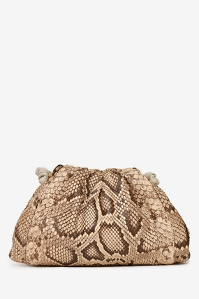 Bottega Veneta Brown Leather Trimmed Python The Pouch Mini Clutch