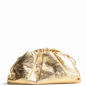BOTTEGA VENETA Metallic Crinkled Lambskin The Mini Pouch- Oro Gold