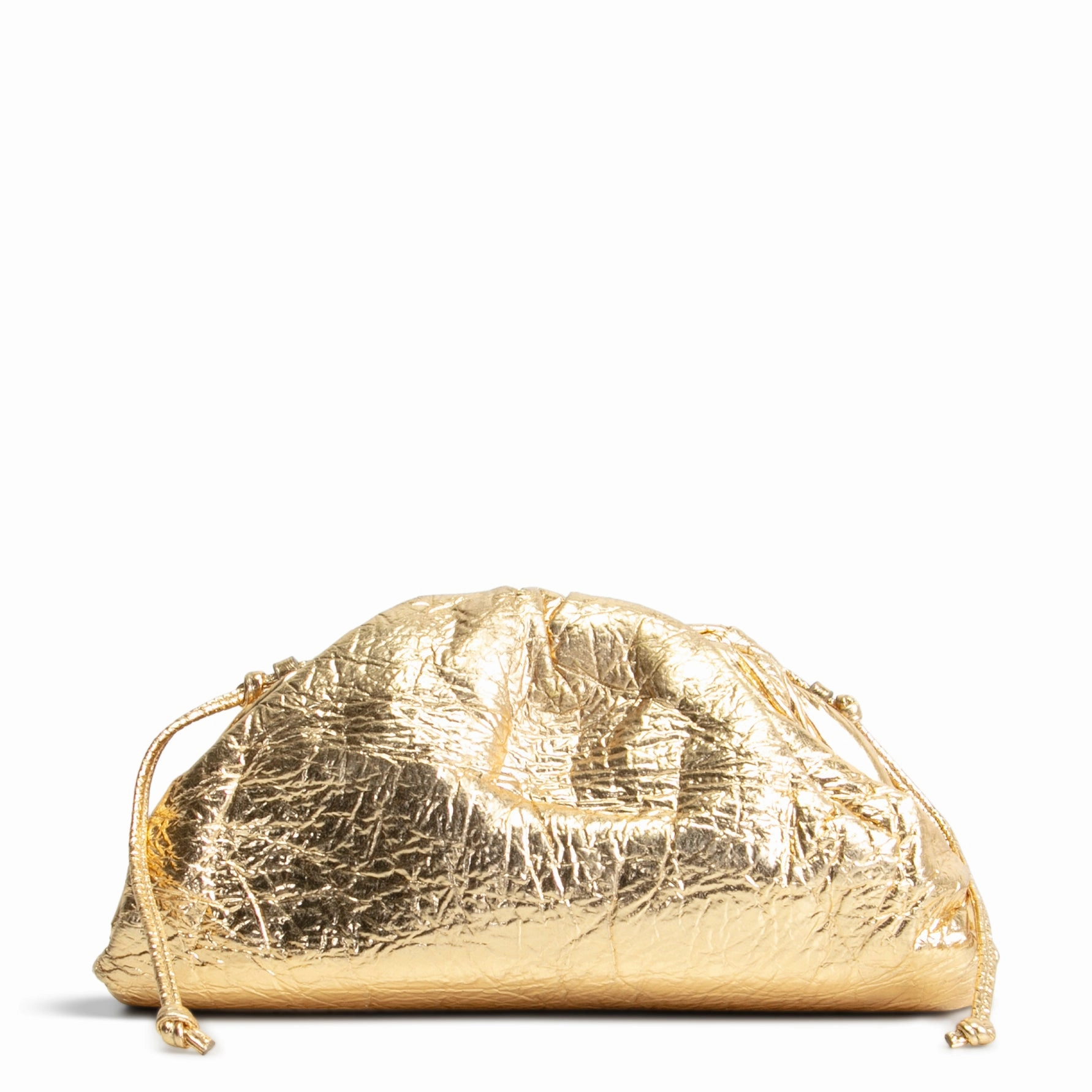 BOTTEGA VENETA Metallic Crinkled Lambskin The Mini Pouch- Oro Gold