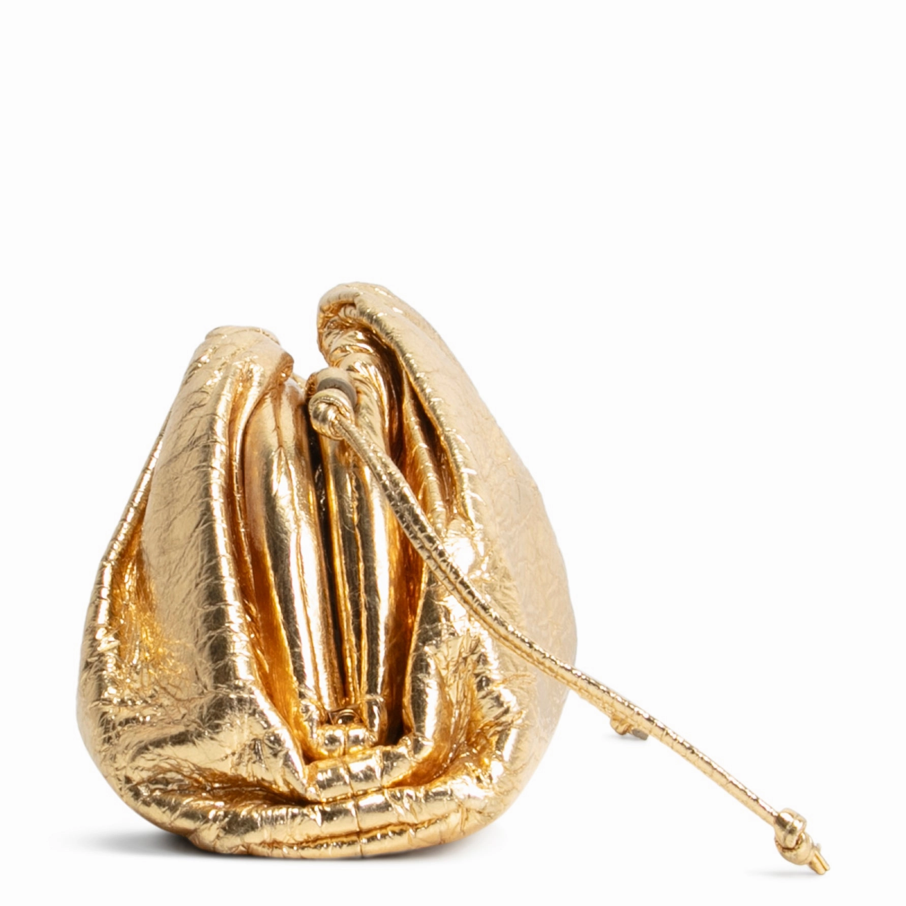 BOTTEGA VENETA Metallic Crinkled Lambskin The Mini Pouch- Oro Gold