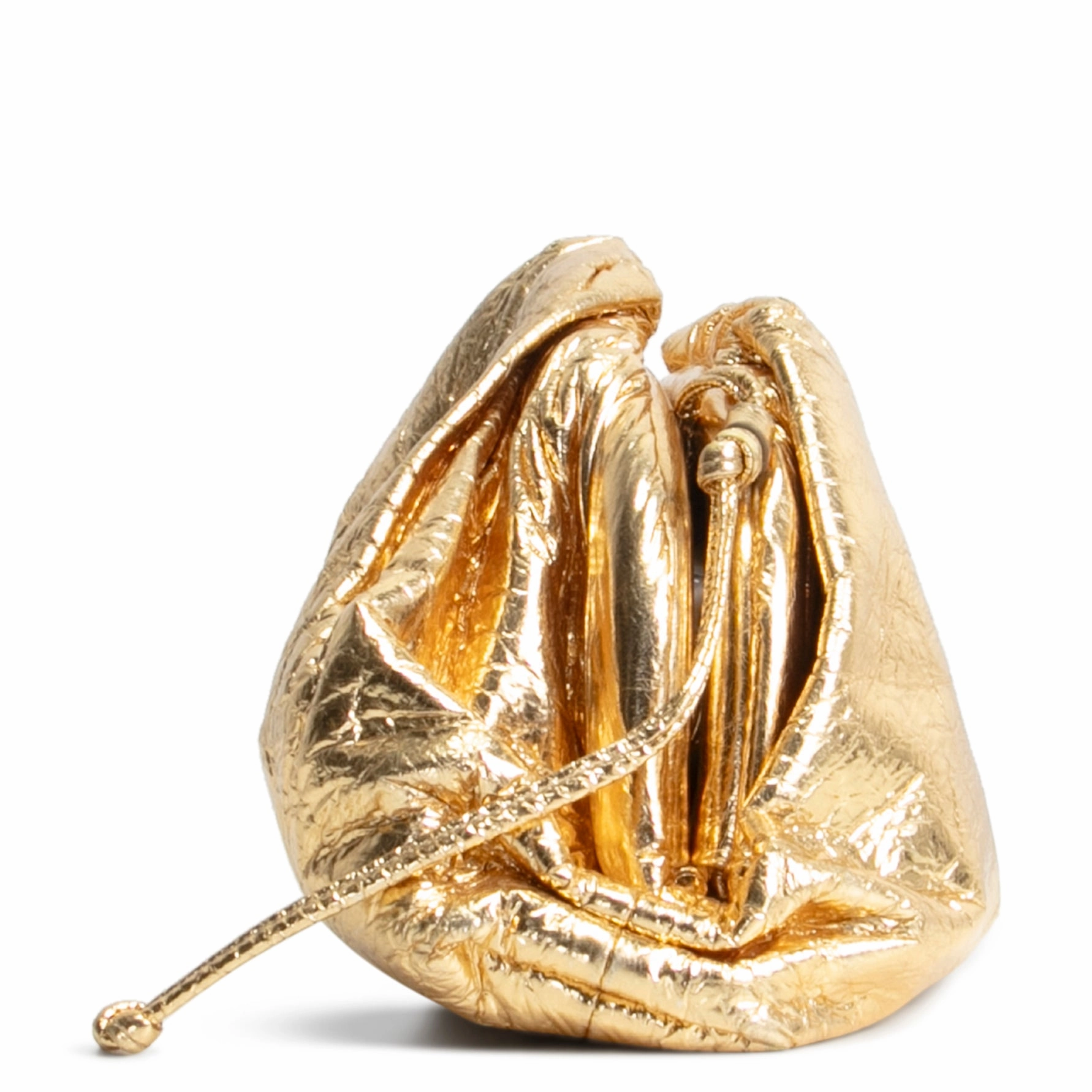 BOTTEGA VENETA Metallic Crinkled Lambskin The Mini Pouch- Oro Gold