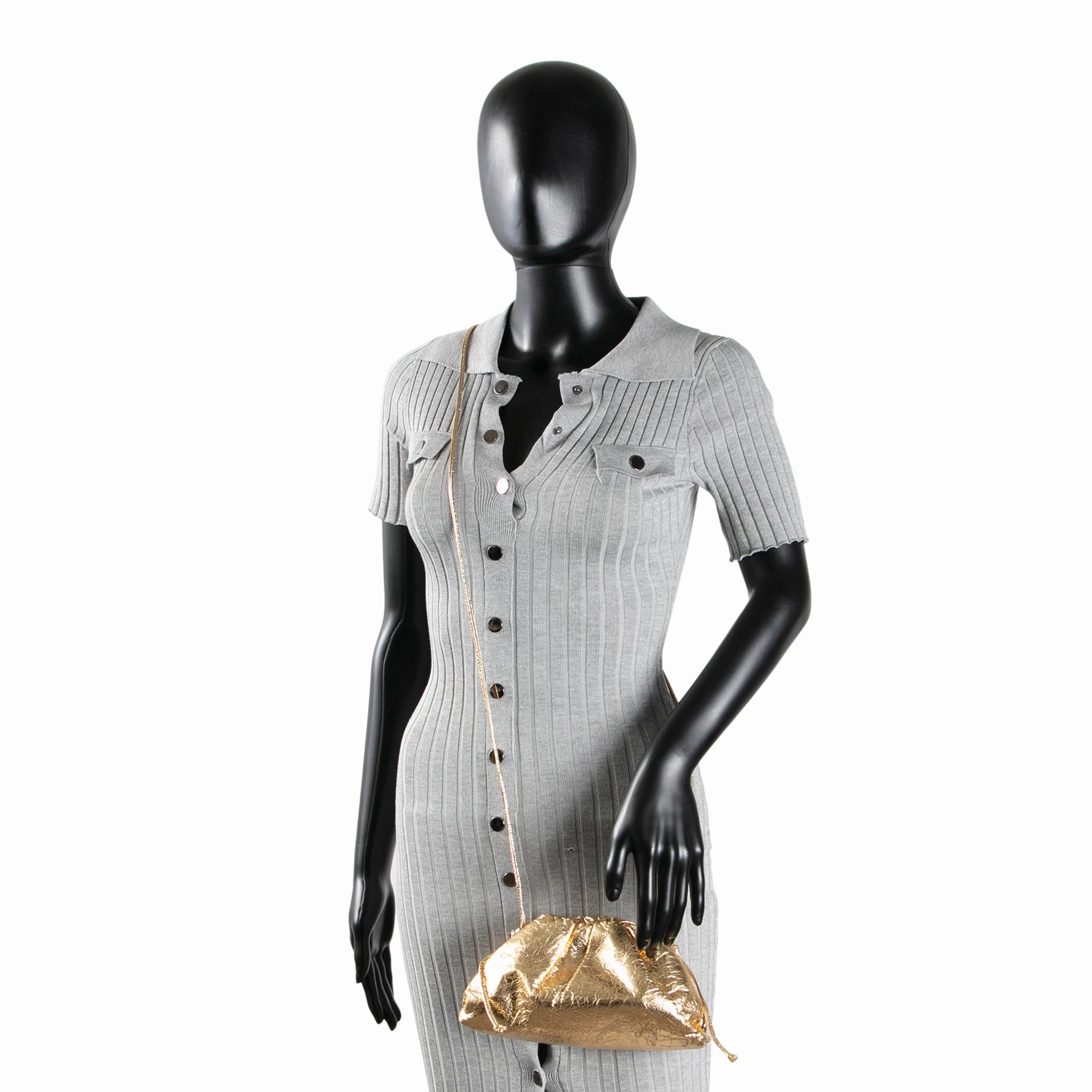 BOTTEGA VENETA Metallic Crinkled Lambskin The Mini Pouch- Oro Gold