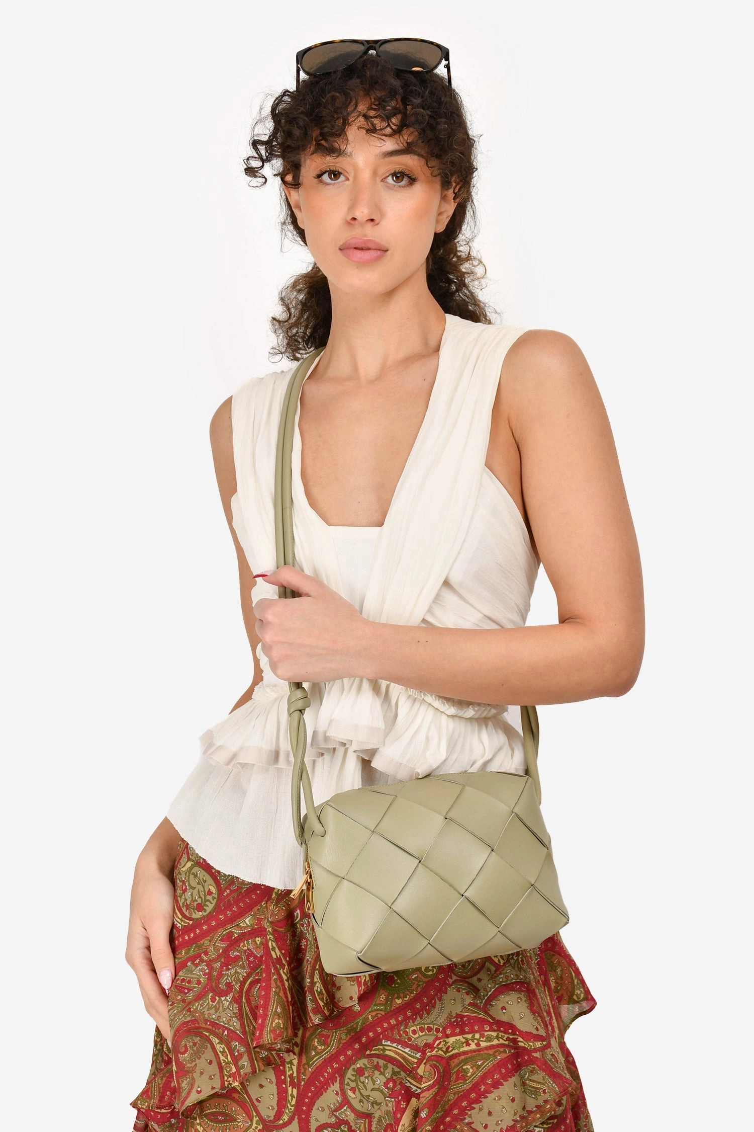 Bottega Veneta Sage Green Maxi Intrecciato 'Loop' Crossbody Bag