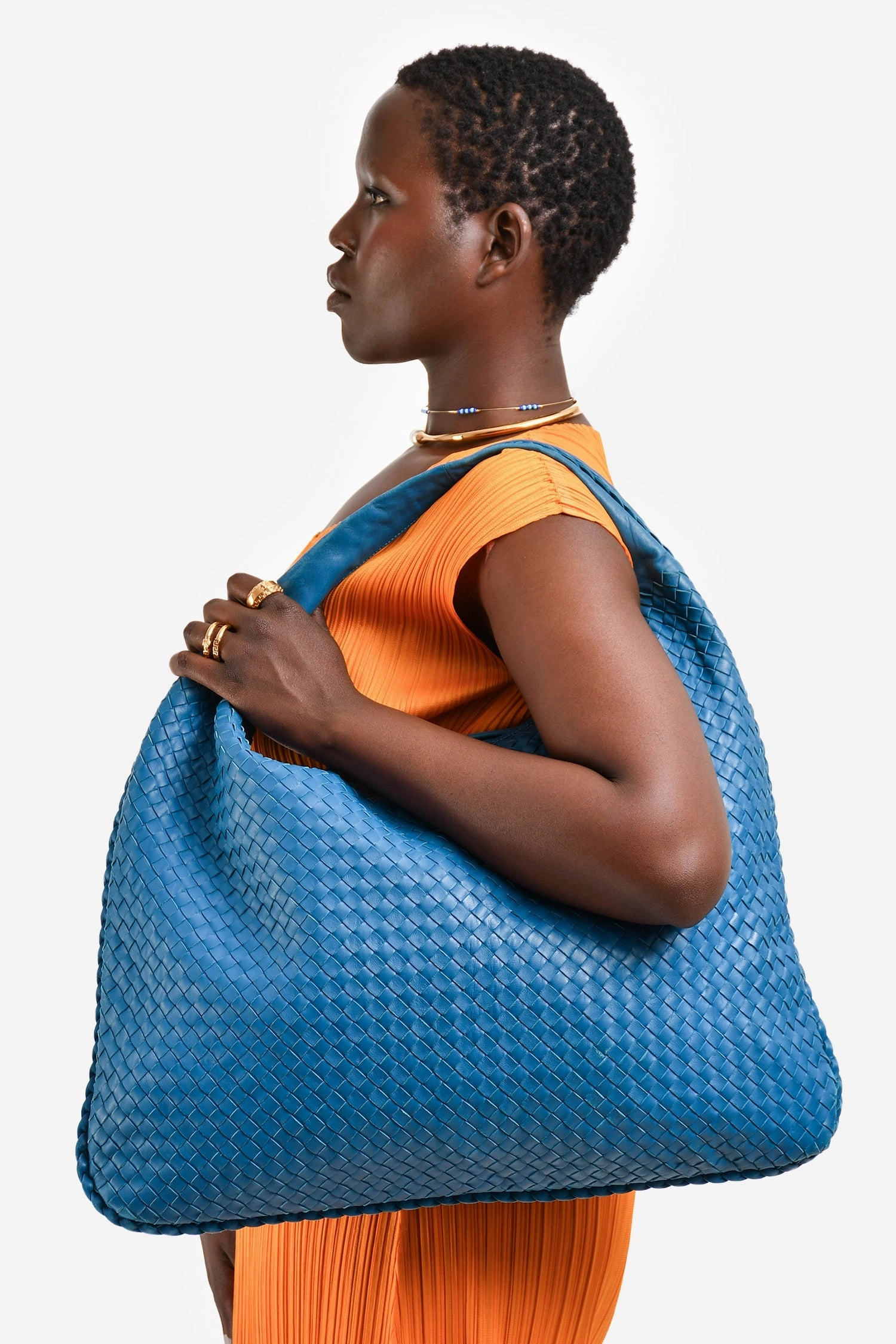 Bottega Veneta Teal Leather Extra Large Intrecciato Shoulder Bag