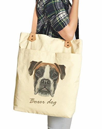 Boxer Dog Portrait Print Cotton Canvas Leather Straps Laptop Backpack Was_34