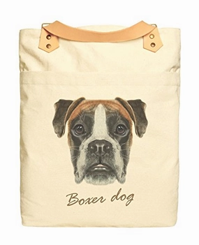 Boxer Dog Portrait Print Cotton Canvas Leather Straps Laptop Backpack Was_34