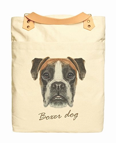 Boxer Dog Portrait Print Cotton Canvas Leather Straps Laptop Backpack Was_34