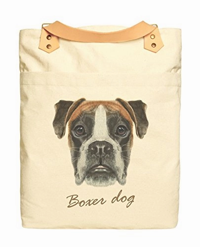 Boxer Dog Portrait Print Cotton Canvas Leather Straps Laptop Backpack Was_34