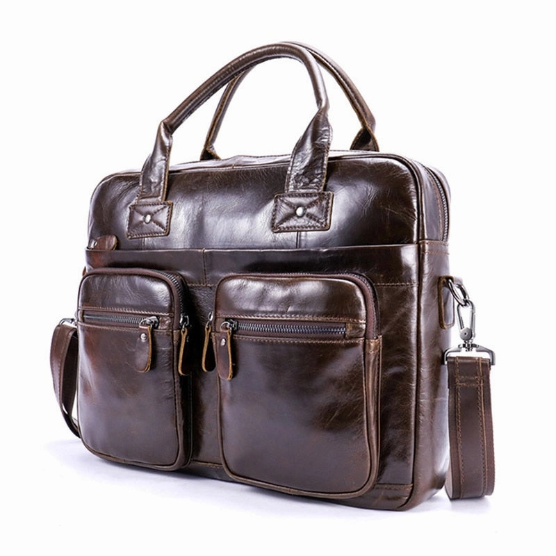 Brand Men Briefcase Genuine Leather Shoulder Bags Laptop Bag Leather Handbags Retro Zipper Men'S