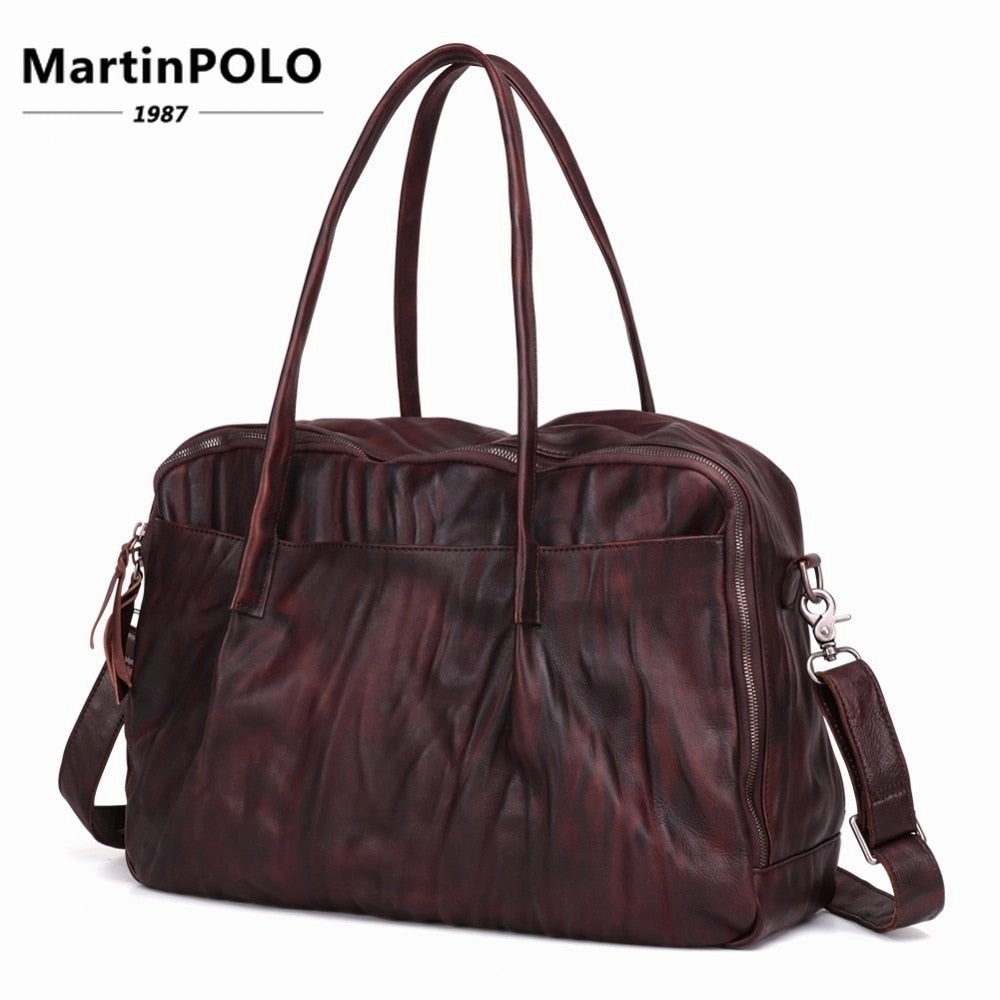 Brand Weekend Duffel Bag Large Genuine Leather Business Men'S Travel Bag Popular Vintage Cow