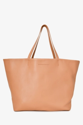 Brunello Cucinelli Camel Leather Logo Tote Bag