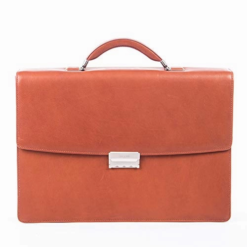 Bugatti Sartoria Large Leather Briefcase, Top Grain Leather, Cognac