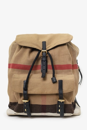 Burberry Beige/Black Canvas/Leather Nova Check Backpack (As Is)