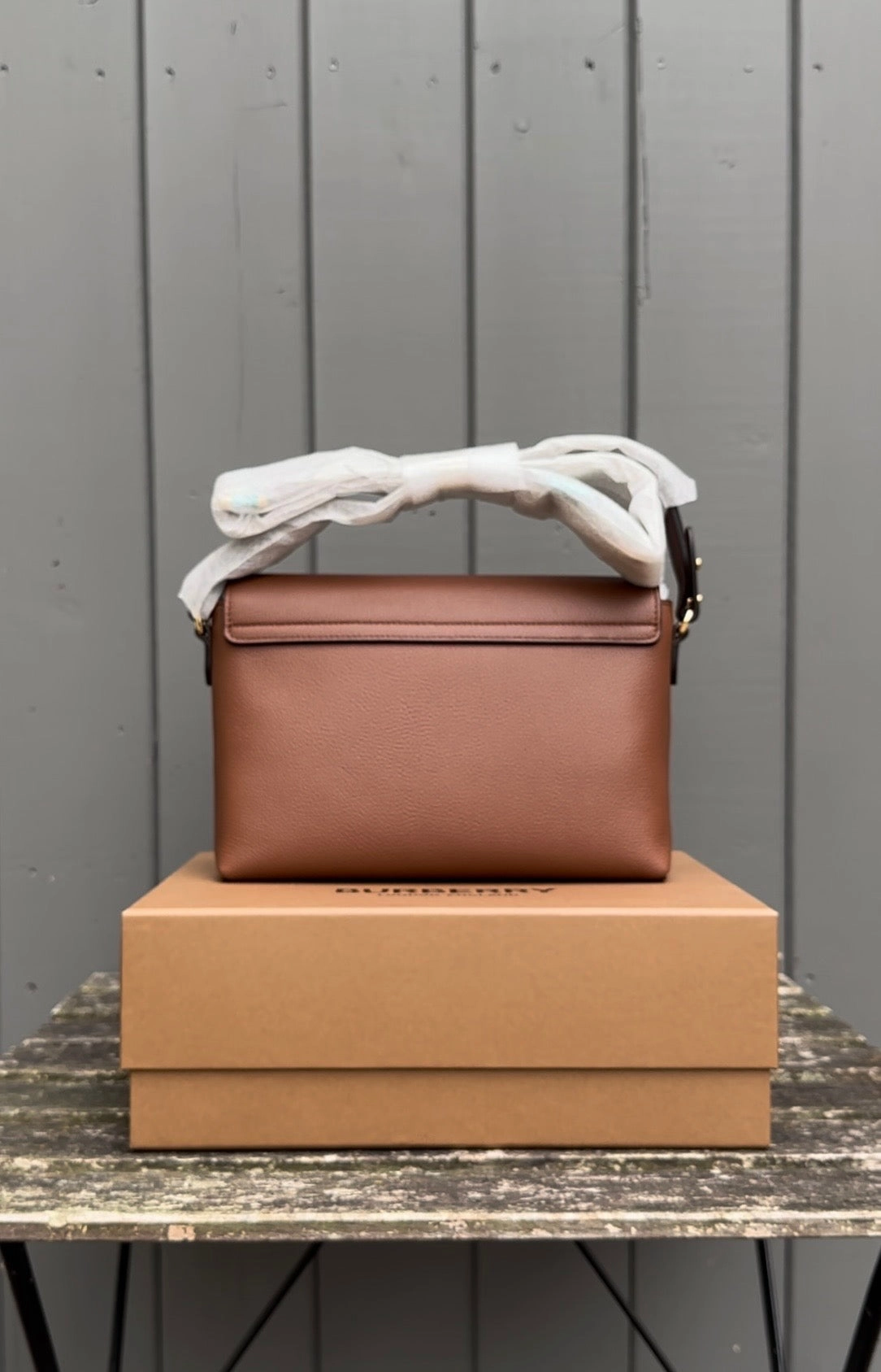BURBERRY Camel Leather Classic Canvas Crossbody Bag