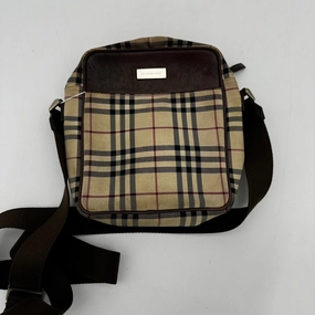 Burberry Canvas Leather Crossbody Bag Beige Brown Medium