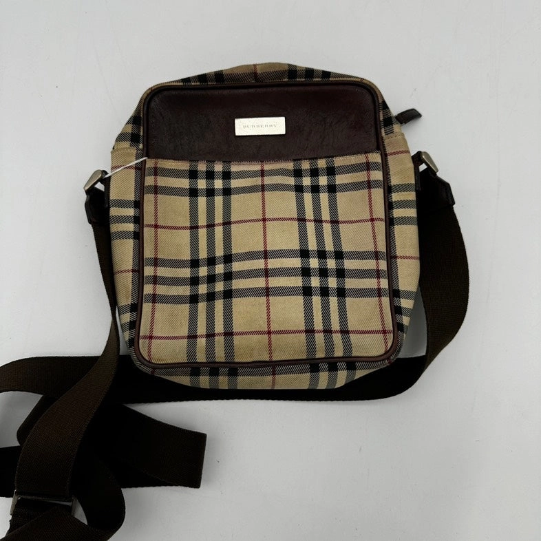Burberry Canvas Leather Crossbody Bag Beige Brown Medium