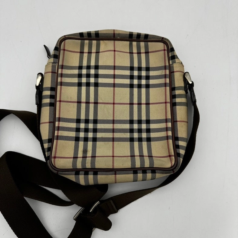 Burberry Canvas Leather Crossbody Bag Beige Brown Medium