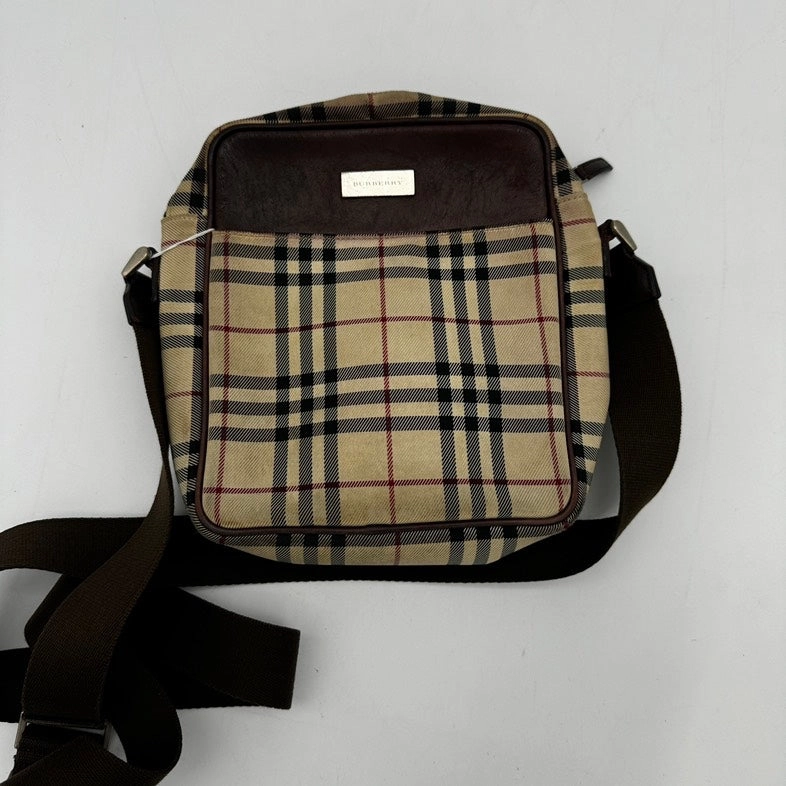 Burberry Canvas Leather Crossbody Bag Beige Brown Medium