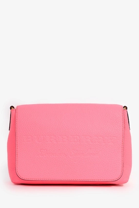 Burberry Neon Pink Grained Leather Logo Crossbody Bag