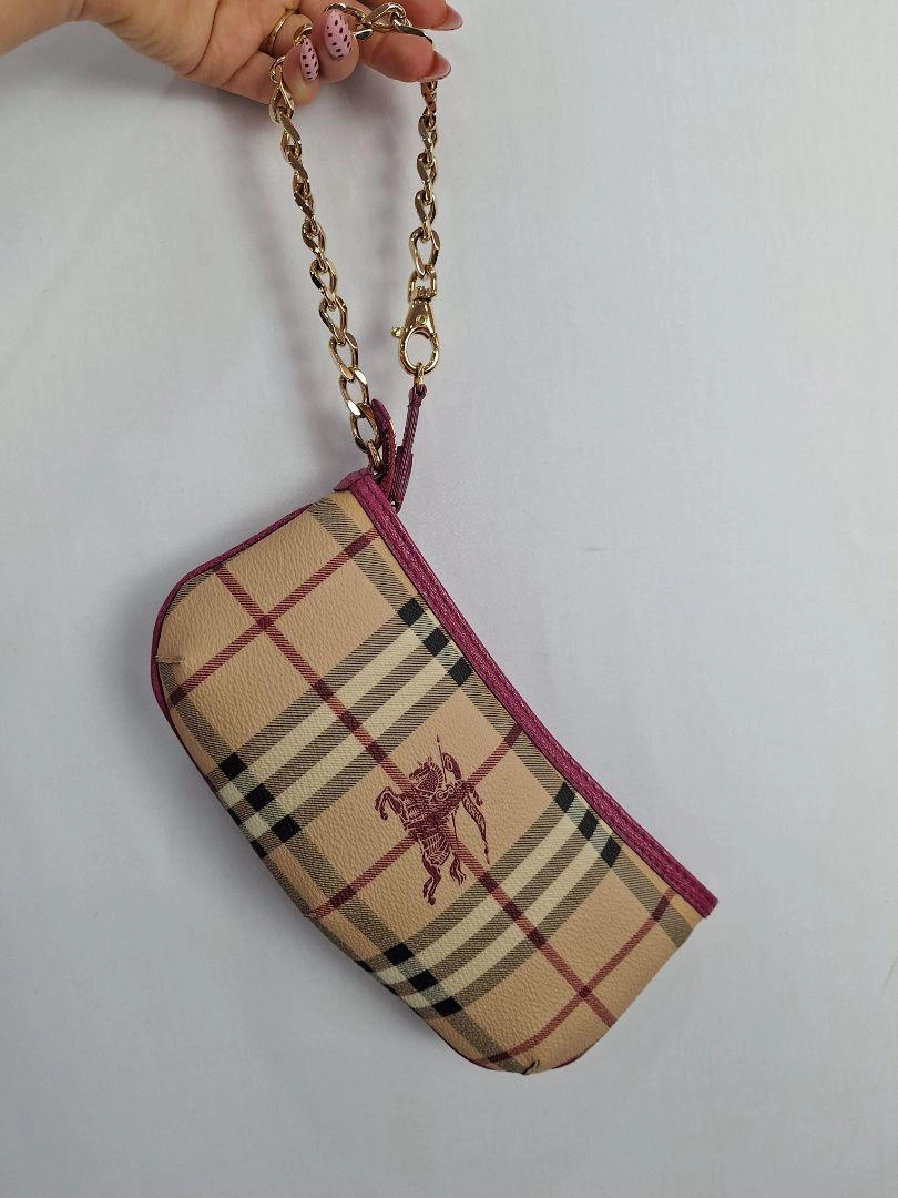 Burberry Pink Haymarket Check Pochette Bag Size None
