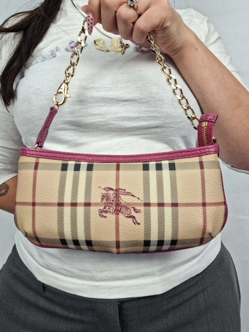 Burberry Pink Haymarket Check Pochette Bag Size None