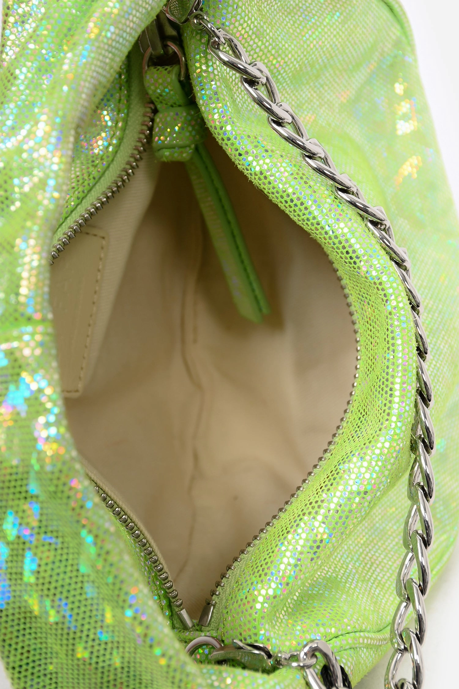 By Far Green Metallic Baby 'Cush' Mini Bag with Chain